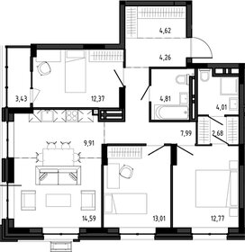 Квартира 95 м², 3-комнатная - изображение 1