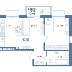 Квартира 43,6 м², 1-комнатная - изображение 2