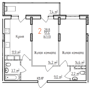 51,8 м², 2-комнатная квартира 7 450 000 ₽ - изображение 92