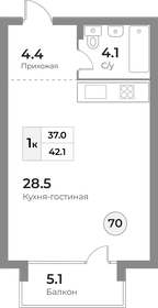 Квартира 41,5 м², 1-комнатные - изображение 1