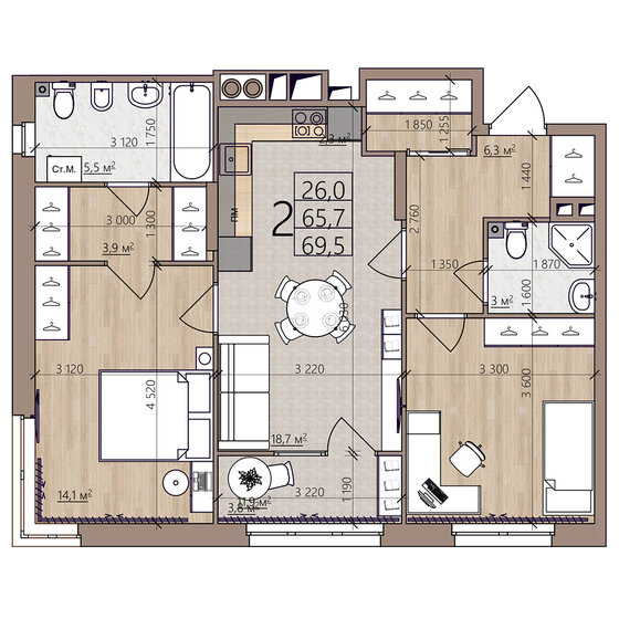 44,3 м², 1-комнатная квартира 5 600 000 ₽ - изображение 55