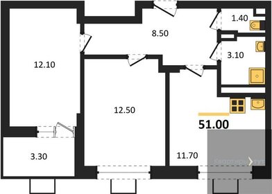 Квартира 51 м², 2-комнатная - изображение 1