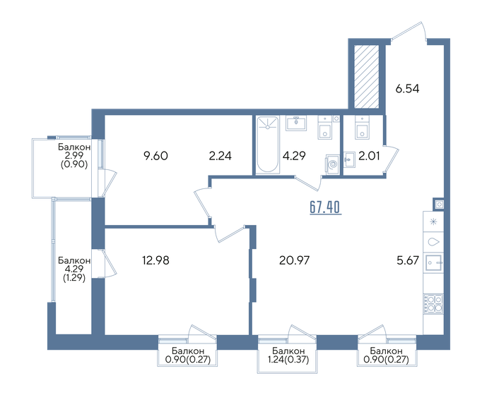 61,3 м², 2-комнатная квартира 9 690 000 ₽ - изображение 149