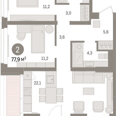 Квартира 77,9 м², 2-комнатная - изображение 3