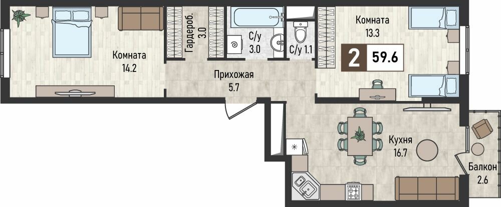 69 м², 2-комнатная квартира 10 200 000 ₽ - изображение 77