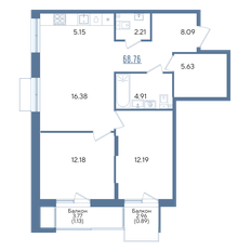 Квартира 68,8 м², 2-комнатная - изображение 3