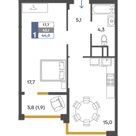Квартира 44 м², 1-комнатная - изображение 1