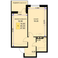Квартира 47,8 м², 1-комнатная - изображение 2