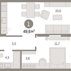 Квартира 49,6 м², 1-комнатная - изображение 3