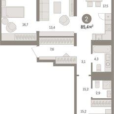 Квартира 85,4 м², 2-комнатная - изображение 3