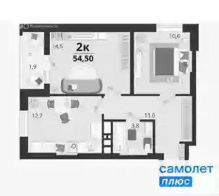 Квартира 54,5 м², 2-комнатная - изображение 1