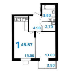 Квартира 46,7 м², 1-комнатная - изображение 2