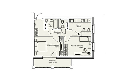 Квартира 64,5 м², 2-комнатная - изображение 1
