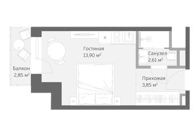 Квартира 23,2 м², 1-комнатные - изображение 1