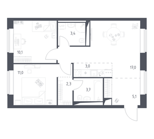 Квартира 55,6 м², 2-комнатная - изображение 1