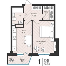 Квартира 38,6 м², 1-комнатная - изображение 1