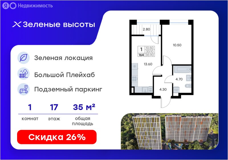 Варианты планировок ЖК «Зеленые высоты» - планировка 10