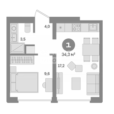 Квартира 34,3 м², 1-комнатная - изображение 2