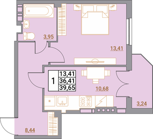Квартира 39,8 м², 1-комнатная - изображение 1