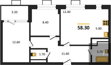 Квартира 58,3 м², 2-комнатная - изображение 1