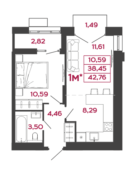 41,3 м², 1-комнатная квартира 4 766 685 ₽ - изображение 29