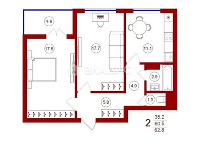Квартира 60,3 м², 2-комнатная - изображение 1