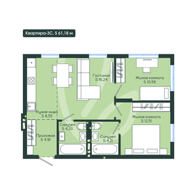 Квартира 61,2 м², 3-комнатная - изображение 2