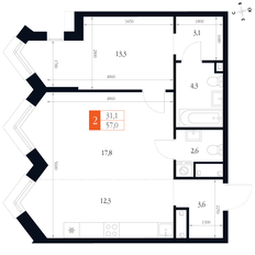 Квартира 57 м², 2-комнатная - изображение 2