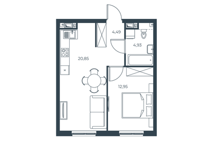 Квартира 43,2 м², 1-комнатная - изображение 1