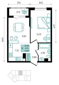 Квартира 43,3 м², 2-комнатная - изображение 1