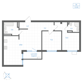 Квартира 72,9 м², 3-комнатная - изображение 1
