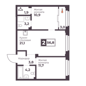 Квартира 56,8 м², 2-комнатная - изображение 1