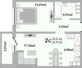Квартира 43,8 м², 2-комнатная - изображение 1