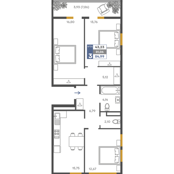 84,9 м², 3-комнатная квартира 12 686 570 ₽ - изображение 19