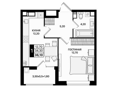 Квартира 36,1 м², 1-комнатная - изображение 1