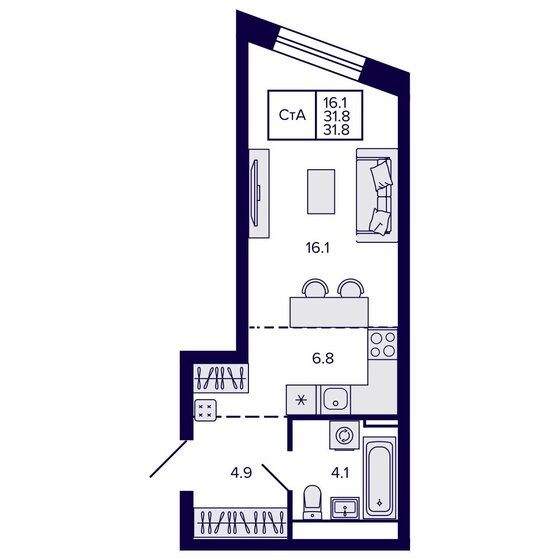33,2 м², квартира-студия 7 450 000 ₽ - изображение 10