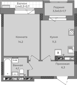 Квартира 41,6 м², 1-комнатная - изображение 1