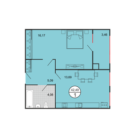 Квартира 42,5 м², 1-комнатная - изображение 1