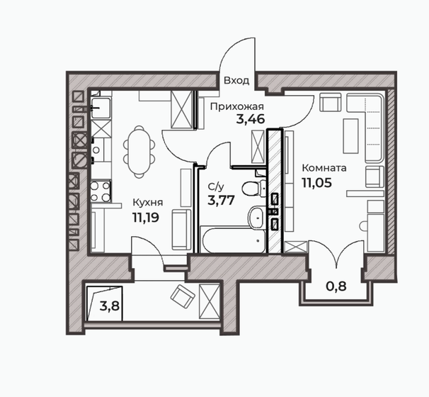 39 м², 1-комнатная квартира 4 100 000 ₽ - изображение 48