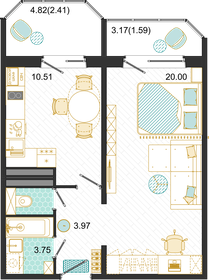Квартира 42,3 м², 1-комнатная - изображение 1
