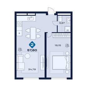 Квартира 58,6 м², 2-комнатные - изображение 1
