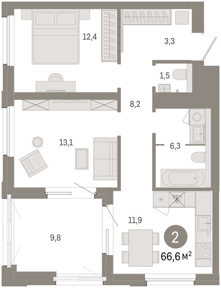 73,1 м², 2-комнатная квартира 12 869 120 ₽ - изображение 36