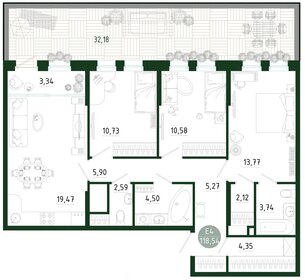 Квартира 118,5 м², 3-комнатная - изображение 1