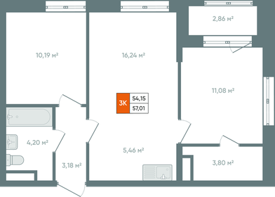 Квартира 55,6 м², 3-комнатная - изображение 1