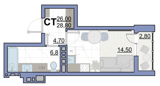 Квартира 28,8 м², 1-комнатная - изображение 1