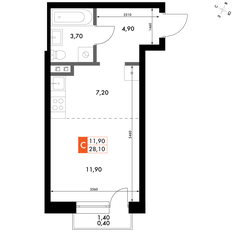 Квартира 28,1 м², 1-комнатная - изображение 2
