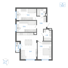 Квартира 84,1 м², 3-комнатная - изображение 2