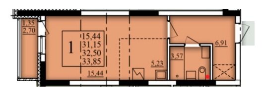 Квартира 32,5 м², студия - изображение 1