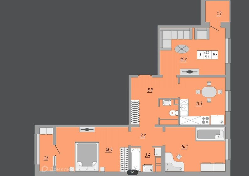45,1 м², 1-комнатная квартира 5 550 000 ₽ - изображение 46