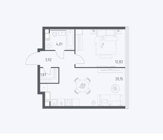 Квартира 42,8 м², 2-комнатные - изображение 1